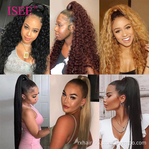 2021 hot sale natural wrap around drawstring ponytail human hair extension,10-36"inch long drawstring curly ponytail Hair